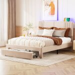 Lit capitonn� lit double 140 x 200 cm avec �clairage et prise usb dossier et tiroir adapt� aux adultes ...