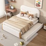 Lit capitonn� lit double 140 x 200 cm lit escamotable avec lit gigogne design simple - blanc