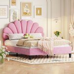Lit capitonné lit double 140 x 200 cm avec tête de lit et lattes lit adulte ado tissu velours - rose Lit capitonné lit double 140 x 200 cm avec tête de lit et lattes lit adulte ado tissu velours - rose