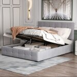 Lit capitonn lit double 140 x 200cm lit coffre avec rangements hydrauliques avec tte de lit rglable ...