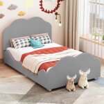 Lit capitonn lit enfant 90 x 200 cm lit simple avec sommier  lattes tte de lit - gris