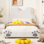 Lit capitonnlit doublesuperpos enfant - forme ours - tissublanc140 x 200 cmsans matelas - hauss spole ...