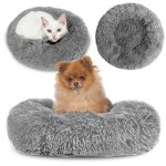 Lit pour chien petits chiens ou lit pour chat moelleux 80 cm - coussin pour chien rond panier chatgris ...