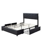 Lit chlo 140x190 avec sommier et 4 tiroirs + tte de lit noir + pieds en 4 cm - 2 x 13 lattes - pvc ...