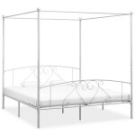 Lit classique double - cadre de lit - sans matelas - avec baldaquin blanc 180x200 cm m�tal deco ja7611232 ...