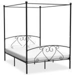 Lit classique double - cadre de lit - sans matelas - avec baldaquin noir 140x200 cm m�tal deco ja1276937 ...