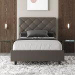 Lit coffre 1 place et demi - priya - 120x190 - sommier relevable - marron - made in italy