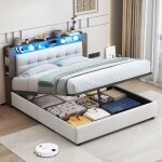 Lit coffre 140200 cm avec led luminarix lit double sommier  lattes cadre de lit adulte 140x200 cm blanc ...