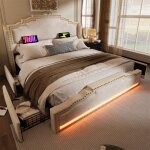 Lit coffre - singularity - 140�200 - 4 tiroirs - led int�gr�e - ports usb?c beige