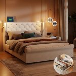 Lit coffre 140 x 190 cm avec lampes de lecture lit rembourr avec ports usb sommier  lattes velours ...