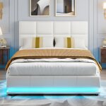 Lit coffre 140 x 190 - led - lit 2 personnes - t�te de lit et sommier - cadre de lit - pour adulte et ...