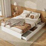 Lit coffre 140 x 200 cm lit double lit fonctionnel lit en bois massif coffre de rangement sous le lit ...