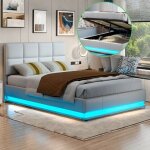 Lit coffre 140 x 200 cm avec clairage led et rangements hydrauliques lit double avec sommier  lattes ...