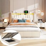 Lit coffre 140 x 200 cm avec sommier et led - lit double avec chargement usb - avec rangement sous le ...