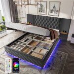 Lit coffre 140 x 200 avec sommier led chevet suspendu port usb lit adulte deux places avec rangement ...