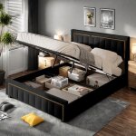 Lit coffre 140 x 200cm lit adulte lit capitonn avec tte de lit tissu en velours cadre de lit avec levier ...