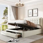 Lit coffre 140x190 cm avec 2 tiroirs lit adulte avec sommier  lattes et tte de lit rglable velours ...