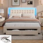 Lit 140x190 cm avec 2 tiroirs tte de lit avec clairage led cadre de lit coffre 140x190 cm avec sommier ...