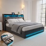 Lit coffre 140x190 cm avec �clairage led t�te de lit avec port usb et rangementlit double adulte avec ...