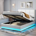 Lit coffre 140x190 - blanc - led 16 couleurs - rangement sous le sommier - mcanisme hydraulique