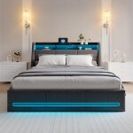 Lit coffre 140x190 avec sommier  lattes lit capitonn led avec chargement usb et type - c lit rembourr ...