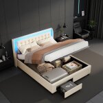 Lit coffre 140x190cm en velours doux relevable par vrins hydrauliques rangement avec sommier
