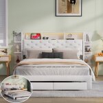 Lit coffre 140x200 cm avec 2 tiroirs - led et ports usb - tte de lit avec rangement de chevet - sommier ...