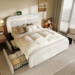 Lit coffre - langtu - 140x200 - 4 tiroirs - charge usb type - c - led int�gr�e