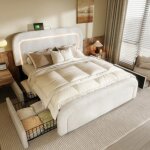 Lit coffre 160x200 cm avec 4 tiroirs et charge usb type c lit double avec sommier  lattes matriau en ...