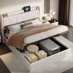 Lit coffre 140x200 cm lit double avec chargement usb et type c sommier � lattes cadre de lit 2 personnes ...