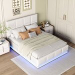 Lit coffre 140x200 cm lit double avec sommier � lattes � rangement hydraulique led pour adultes adolescents ...