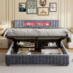 Lit coffre 140x200 cm avec �clairage led et prise usb lit adulte avec espace de stockage hydraulique ...