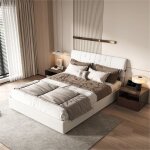 Lit coffre 140x200 cm lit rembourr� pour 2 personnes - led & usb / type - c - sommier � lattes inclus ...