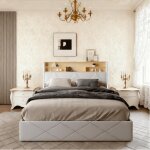 Lit coffre 140x200 cm avec t�te de lit rangement cadre de lit double 140x200 cm avec led et usb sommier ...