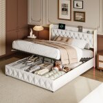 Lit coffre 140x200 avec rangement lit double adulte lit capitonn� avec sommier � lattest�te de avec �clairage ...