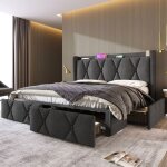 Lit coffre 140x200 tiroirs coulissants lit double ports usb rev�tement velours sommier inclus