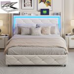 Lit coffre 140x200cm avec led multicolore lit double lit 2 personnes avec sommier � lattes tissu en pu ...