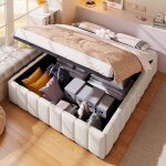 Lit coffre - singularity - 140x200 cm - rangement hydraulique - lin & mdf - sans t�te de lit