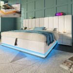 Lit coffre 160x200 cm - noname - rembourr� - avec rangement - led - usb - c - blanc