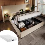 Lit coffre 160�200 cm avec table de nuit lampe de lecture et fonction de chargement usb type - c ensemble ...