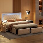 Lit coffre 160200cm lit double capitonn avec sommier et 4 tiroirs de rangement cadre de lit 2 personnes ...