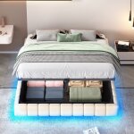 Lit coffre 160 * 200cm lit hydraulique avec rangementlit capitonn� sans t�te de lit lit double avec lumi�re ...