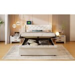 Lit coffre - 160 x 200 cm - avec 2 liseuses led & ports usb - tête de lit capitonné - cadre de lit double ... Lit coffre - 160 x 200 cm - avec 2 liseuses led & ports usb - tête de lit capitonné - cadre de lit double ...