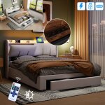 Lit coffre 160 x 200 cm avec �clairage led et chargement usb lit double t�te de lit avec espace de rangement ...