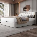 Lit coffre - non spécifié - 160 x 200 cm - pu blanc - 2 places - design contemporain Lit coffre - non spécifié - 160 x 200 cm - pu blanc - 2 places - design contemporain