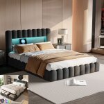 Lit coffre 160 x 200 cm - leww - lit 160x200 avec led et usb - 2 personnes - sommier � lattes - style ...