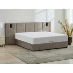 Lit coffre 160 x 200 cm avec t�te de lit et lampe int�gr�e - velours - taupe - sareto