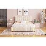 Lit coffre - 160 x 200 cm - avec veilleuse � d�tecteur de mouvement - sommier inclus - t�te de lit capitonn� ...