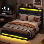 Lit coffre 160 x 200 avec led lit double rembourr avec rangement en tte de lit cadre de lit 140 x 200 ...