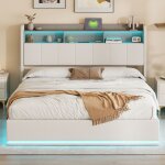 Lit coffre 160 x 200 avec led et port usb lit double avec �tag�res ouvertes hydraulique rangement et ...